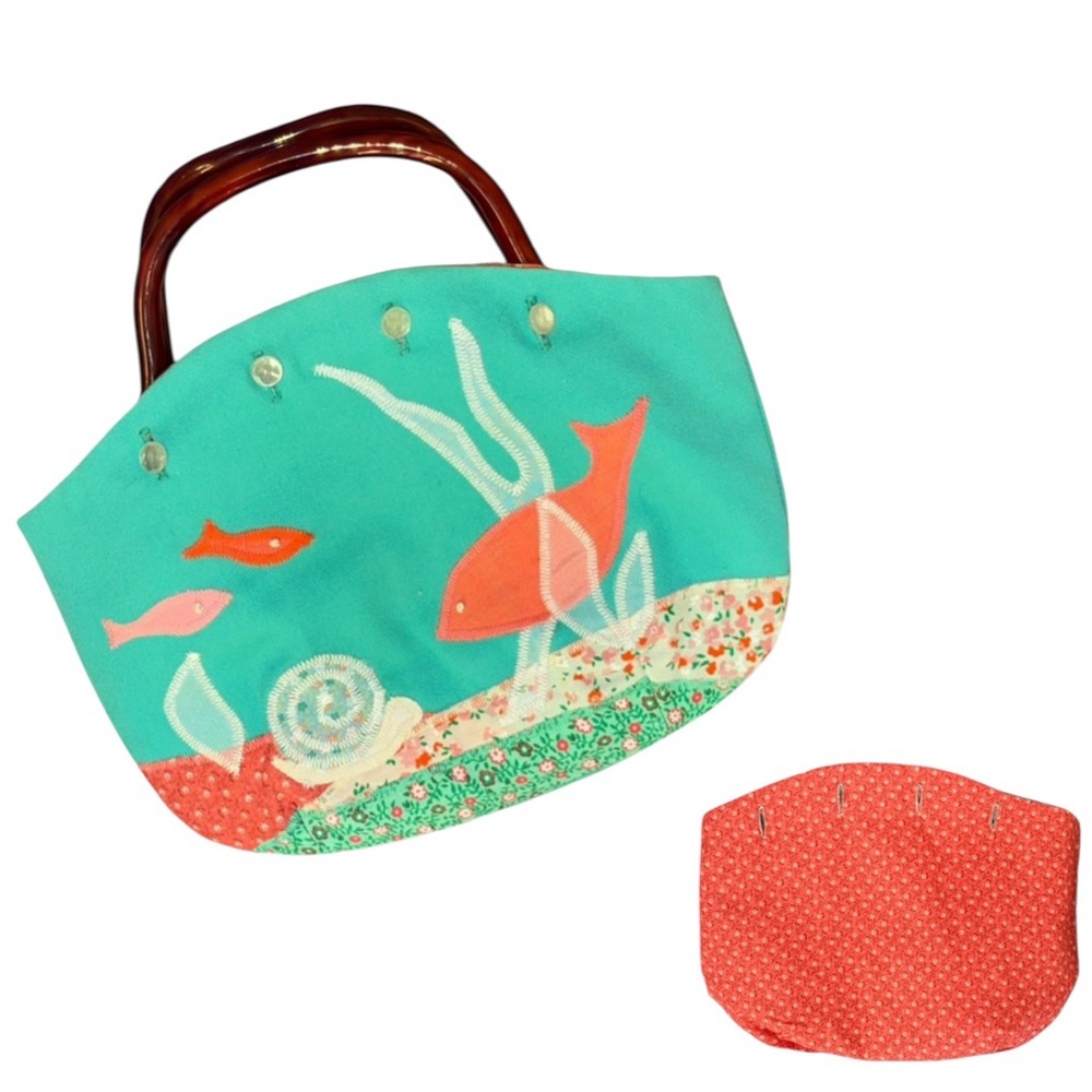 Vintage Dotty Smith Tortoise Handle Bermuda Bag Fish Appliqué Reversible Cover